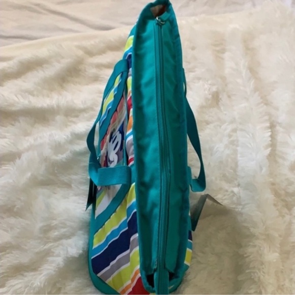 DISNEY MULTICOLOR STRIPED MICKEY MOUSE INSULATED COOLER TOTE BAG - Picture 6 of 9